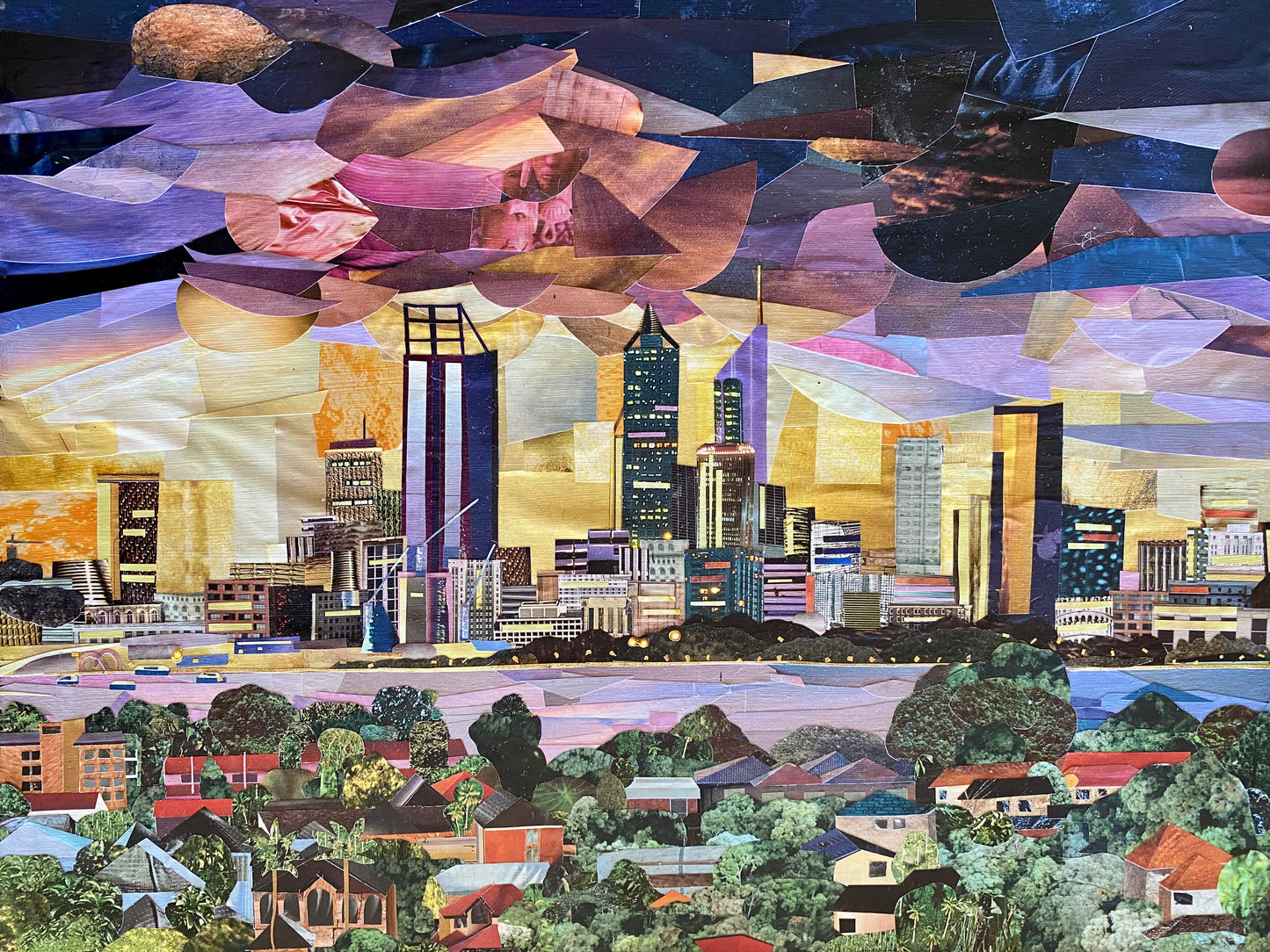 Perth Skyline WA - Paper Collage - Original - 40 x 50 cm