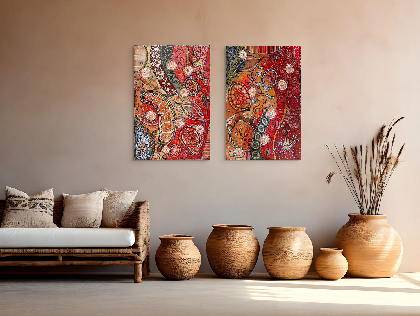 Golden Red 2 Botanical - Abstract Botanical - Original - 60 x 90 cm