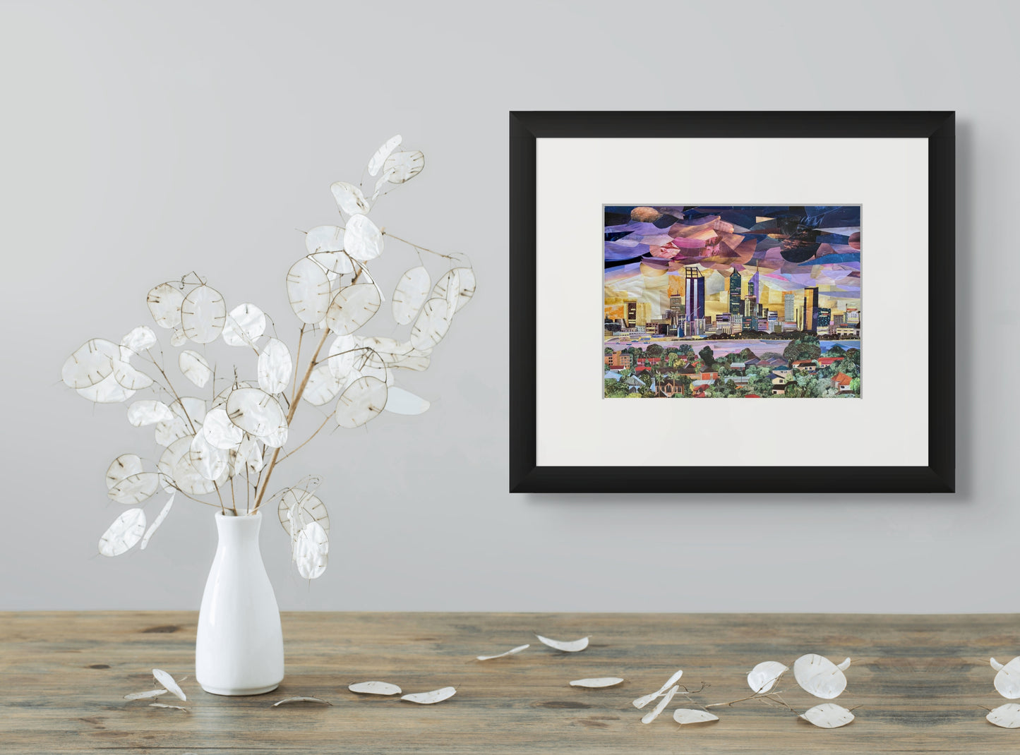 Perth Skyline WA - Paper Collage - Fine Art Print - 20 x 25 cm