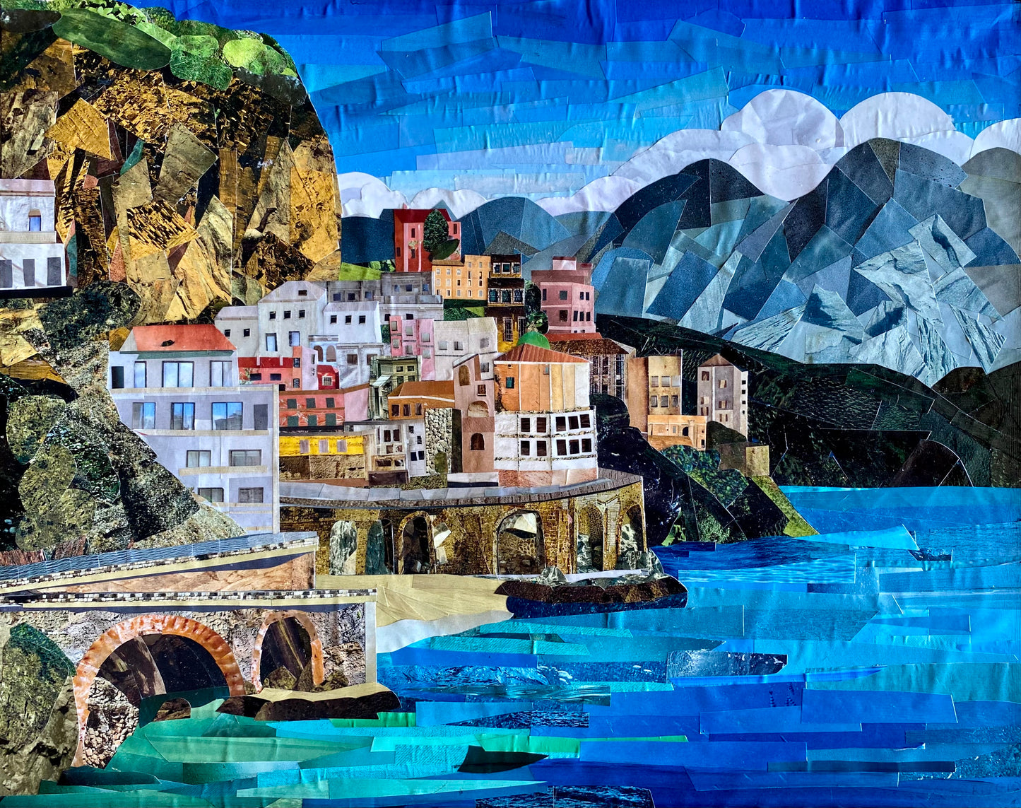 Amalfi Coast Italy - Paper Collage - Original  - 40 x 50 cm