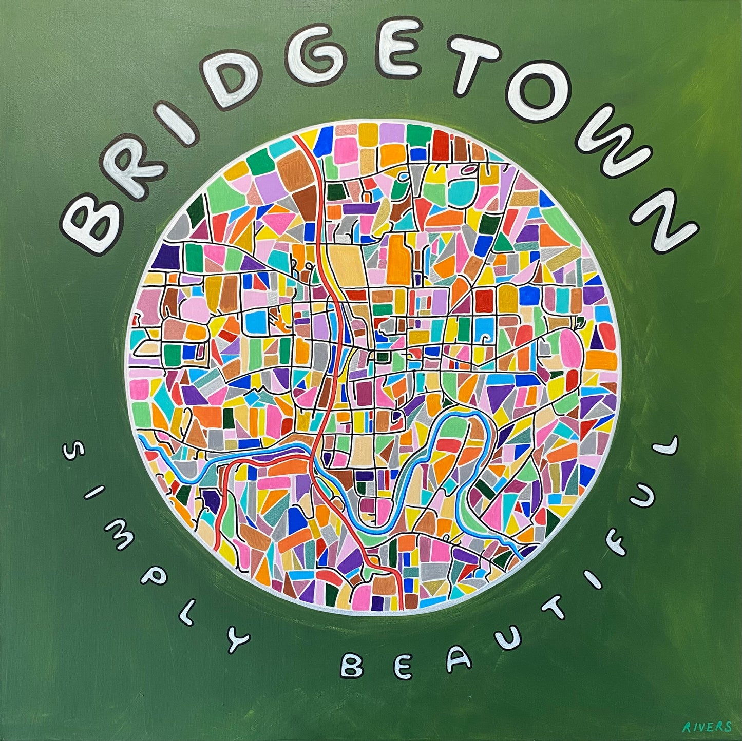 Bridgetown Simply Beautiful - Abstract Illustrative Map - Fine Art Print - 50 cm
