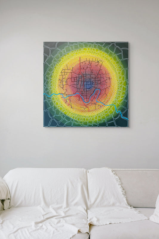 Bridgetown Where Light Gathers & Stories Begin - Abstract Illustrative Map - Rolled Canvas - 91 cm