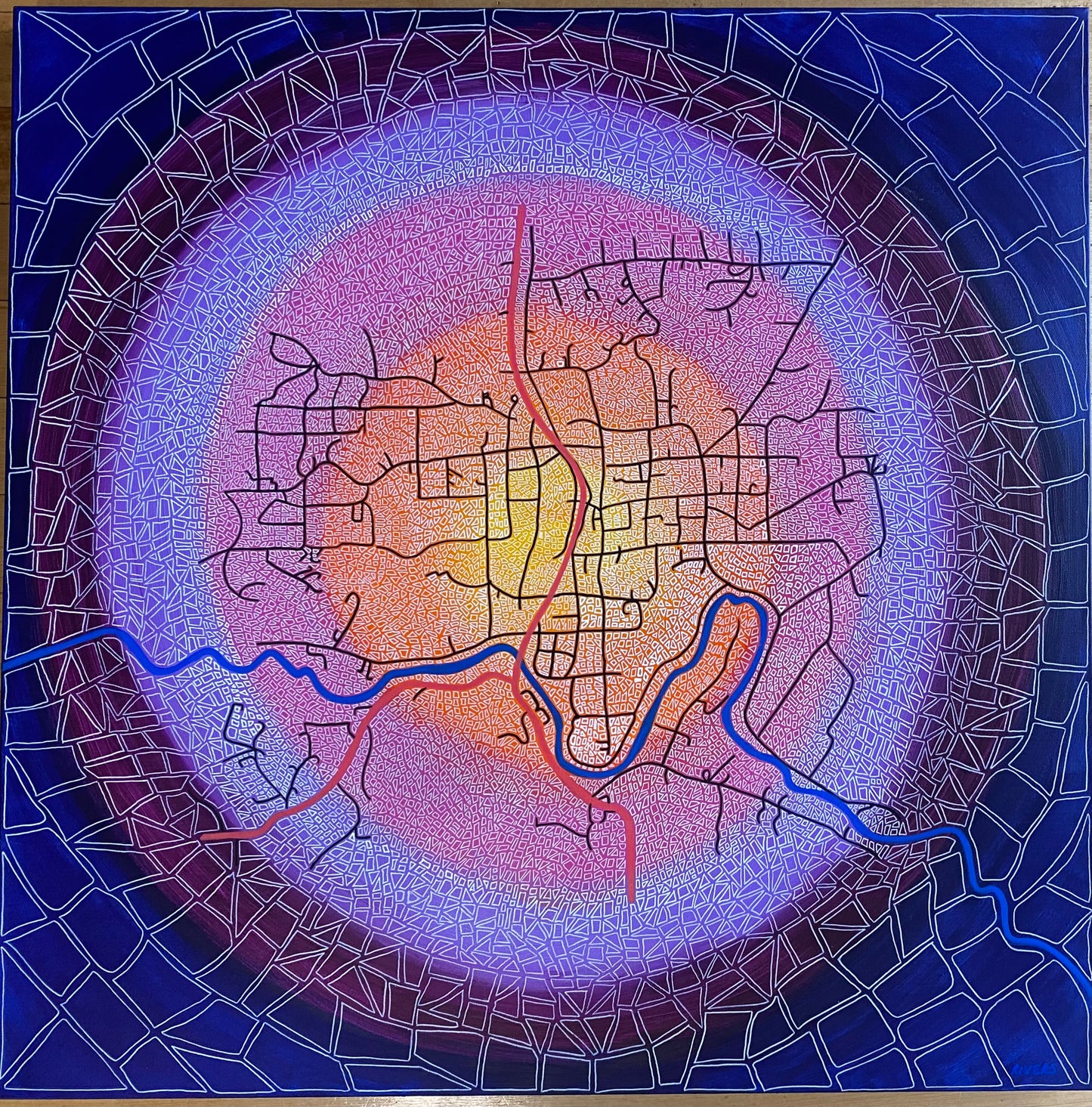 Bridgetown The Pulse of Place - Abstract Illustrative Map - Fine Art Print - 50 cm