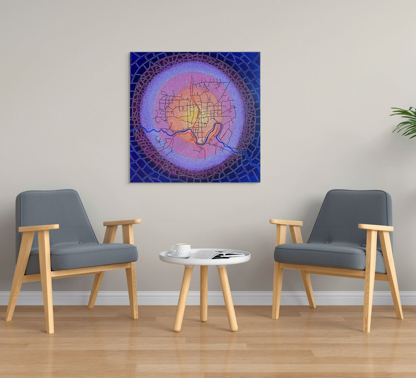 Bridgetown The Pulse of Place - Abstract Illustrative Map - Rolled Canvas - 91 cm