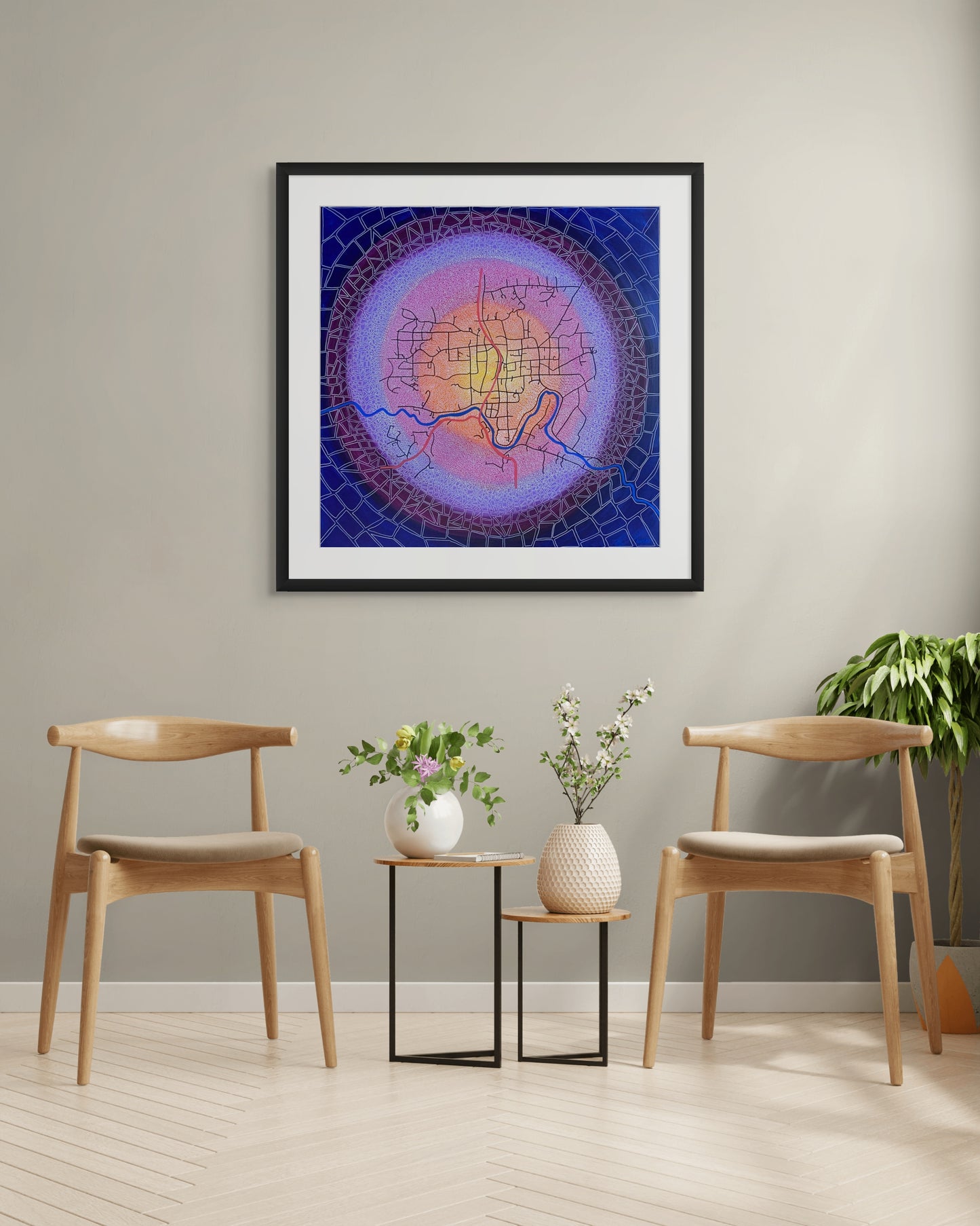 Bridgetown The Pulse of Place - Abstract Illustrative Map - Fine Art Print - 76 cm