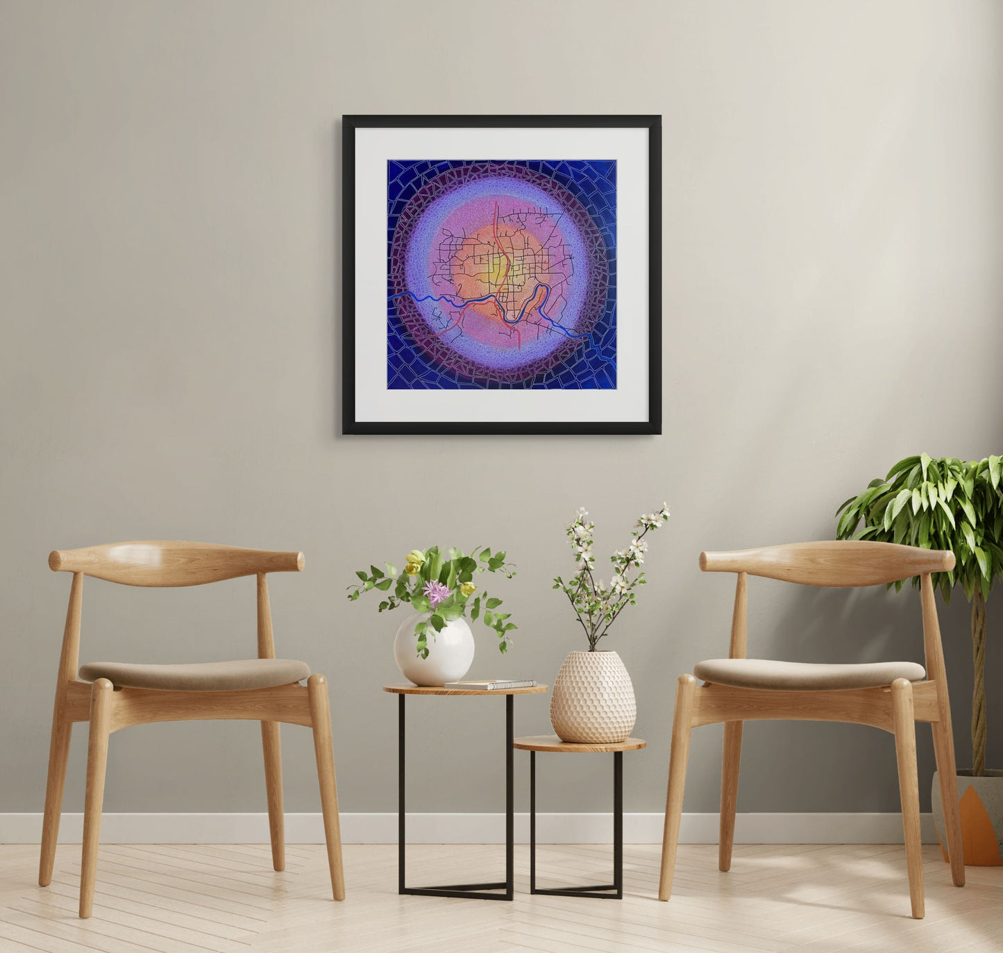 Bridgetown The Pulse of Place - Abstract Illustrative Map - Fine Art Print - 50 cm