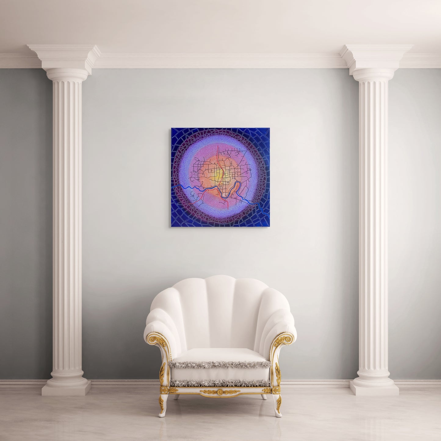 Bridgetown The Pulse of Place - Abstract Illustrative Map - Rolled Canvas - 76 cm