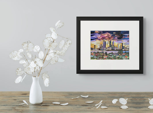 Perth Skyline WA - Paper Collage - Fine Art Print - 20 x 25 cm