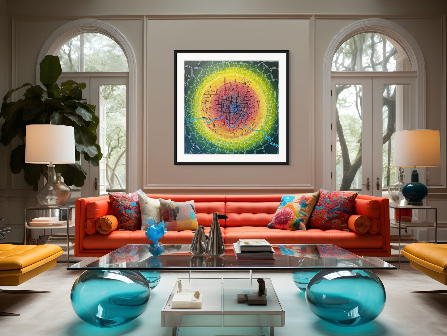 Bridgetown Where Light Gathers & Stories Begin - Abstract Illustrative Map - Fine Art Print - 91 cm